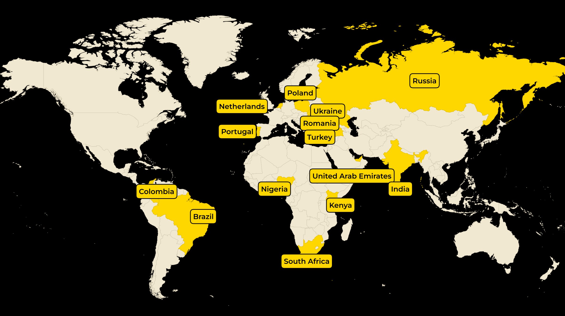 Map of countries where The Risk Lab has provided risk and audit services